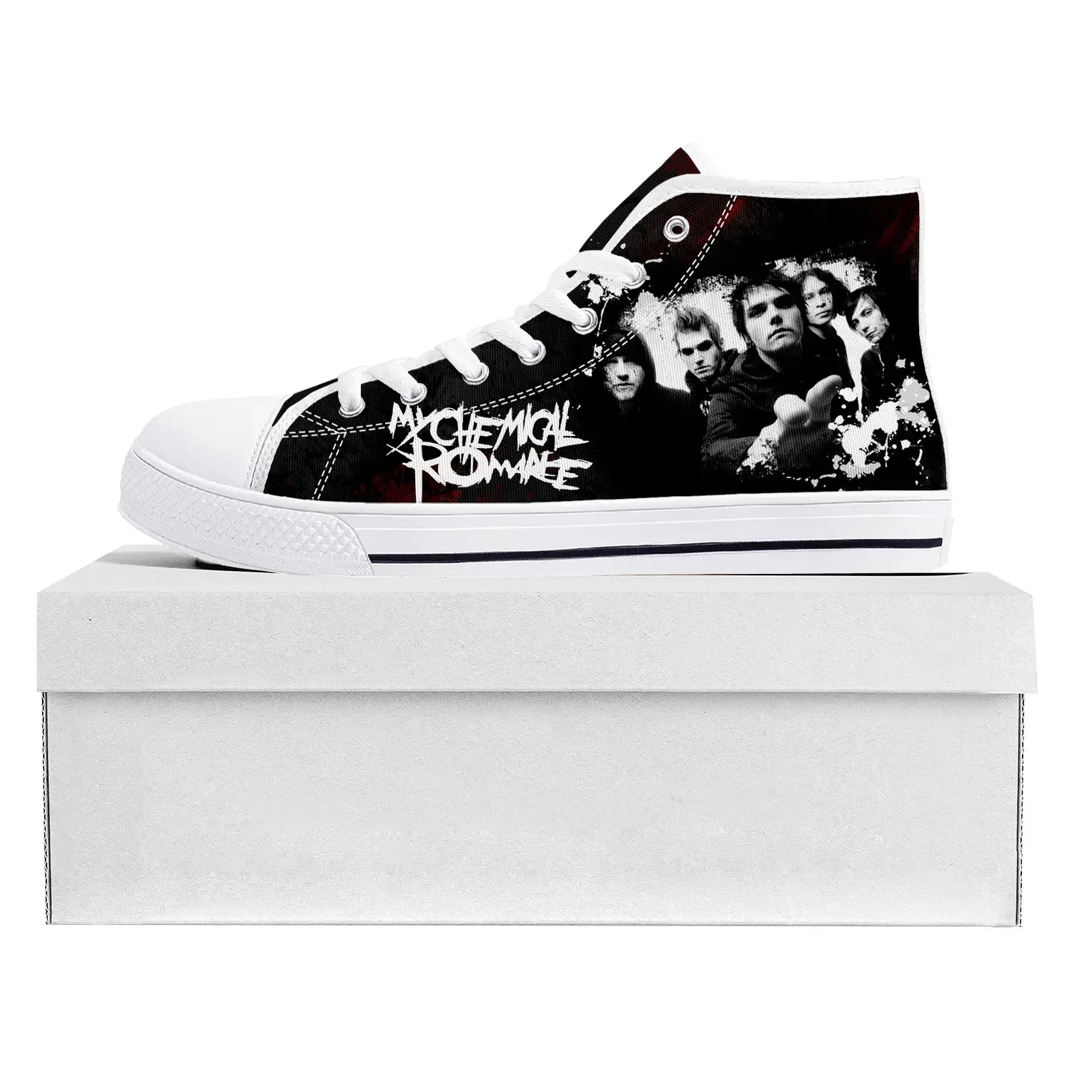

Romance Rock Band Chemical Fashion High Top Adult Canvas Sneakers True to Size High Quality Mens Womens Couple Custom Shoes