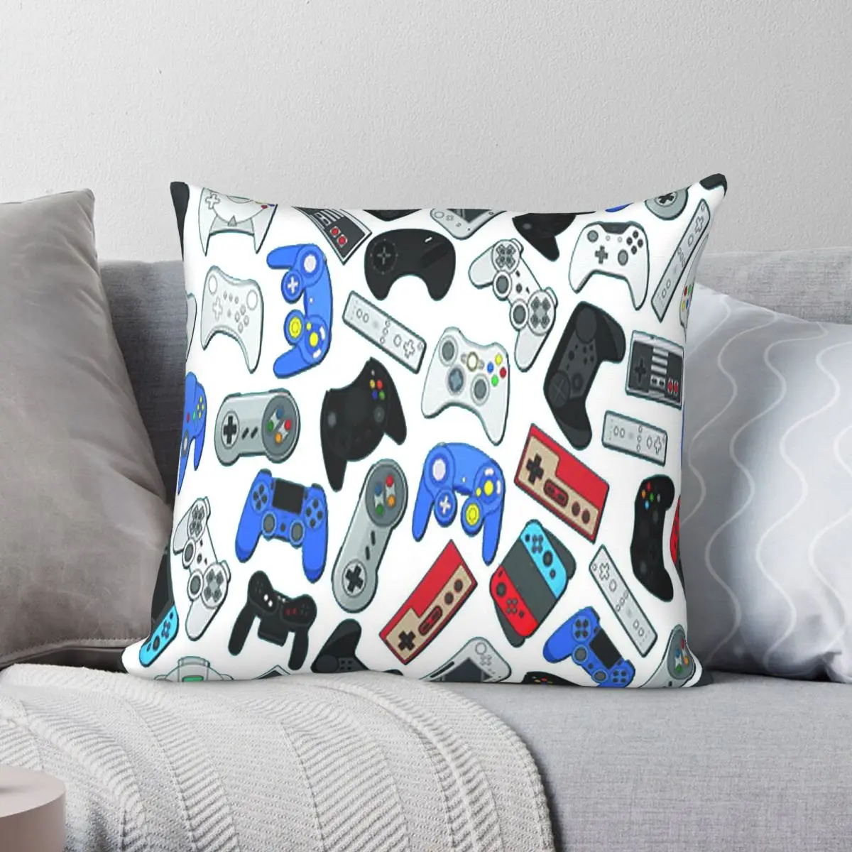 Video Game Controllers Square Pillowcase Polyester Linen Velvet Printed Zip Decor Throw Pillow Case Home Cushion Cover