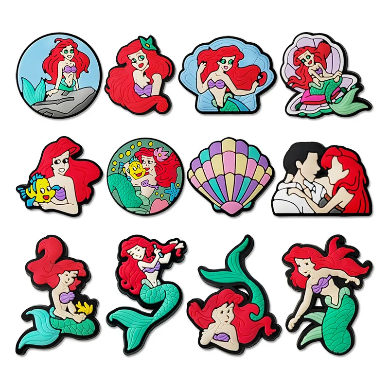 12-14pcs Disney Princess Series The Little Mermaid Frozen Shoe Charms for Clogs Sandals Decoration PVC Cartoon Shoe Accessories