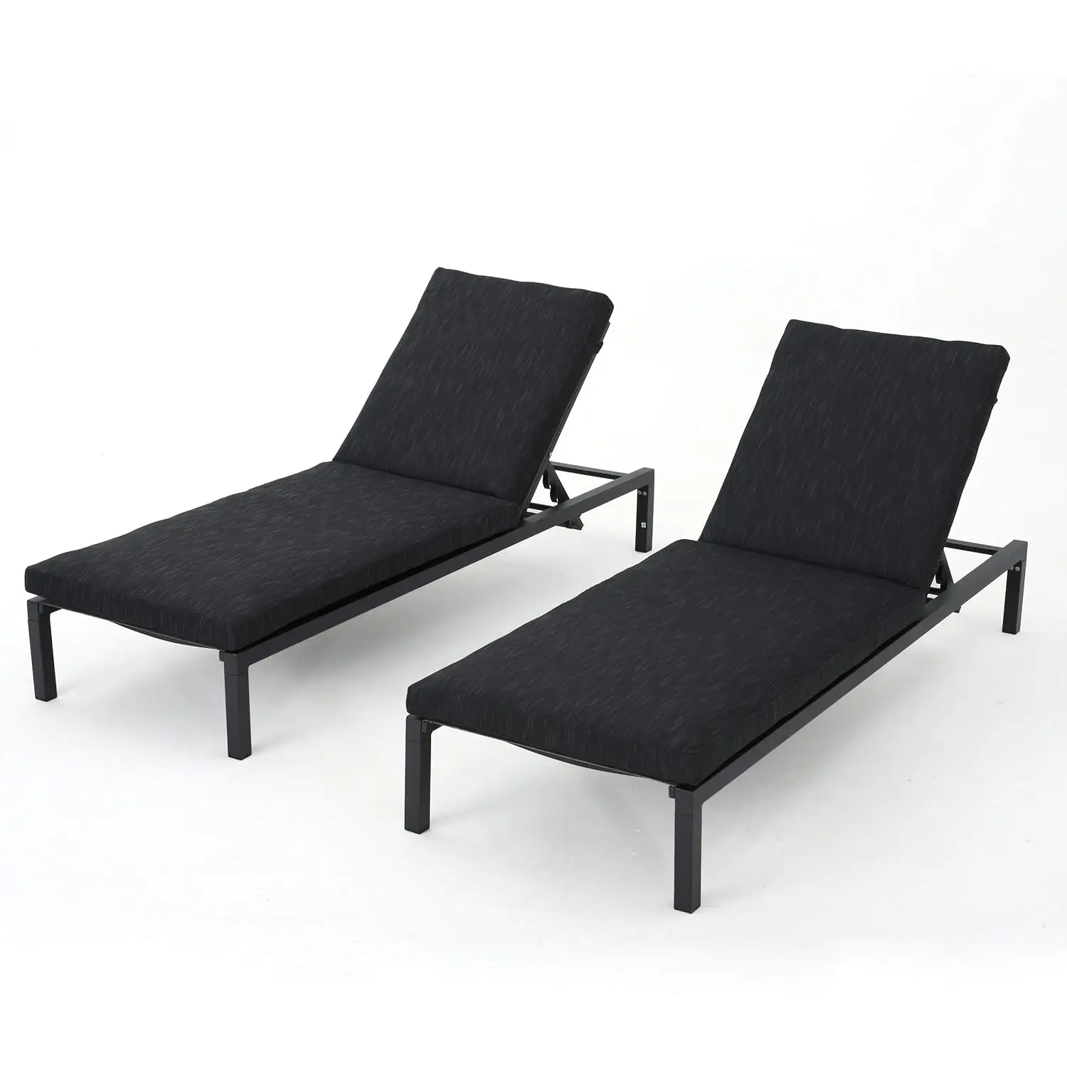 Outdoor Chaise Lounge Aluminum Frame Water Resistant Cushion 2-Pcs Dark Grey, Customized