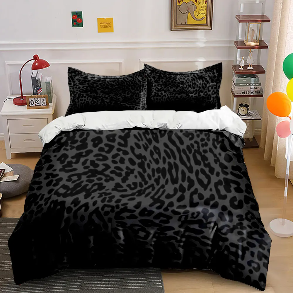 Black leopard pattern texture Print Soft Comfortable Duvet Cover Bedding Set Included 1*Duvet Cover 2*Pillowcases Luxury gifts