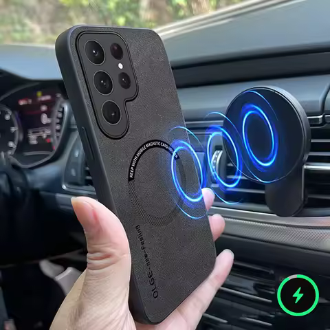 Magnetic Leather Case for Samsung Galaxy S24 Ultra S25 S20 S21 S23 S22 Note 10 20 Plus S24Ultra Wireless Charging Magsafe Cover