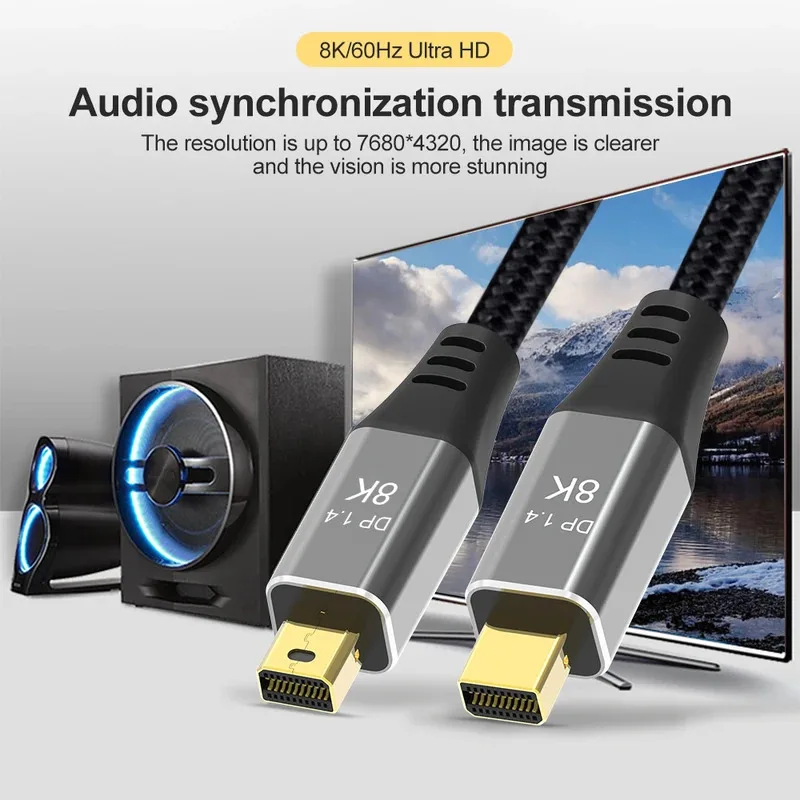 Mini DisplayPort Cable DP to Mini DP 8K@60Hz 4K@120Hz With Mini DisplayPort to DP Female to Male Adapter for Thunderbolt 2