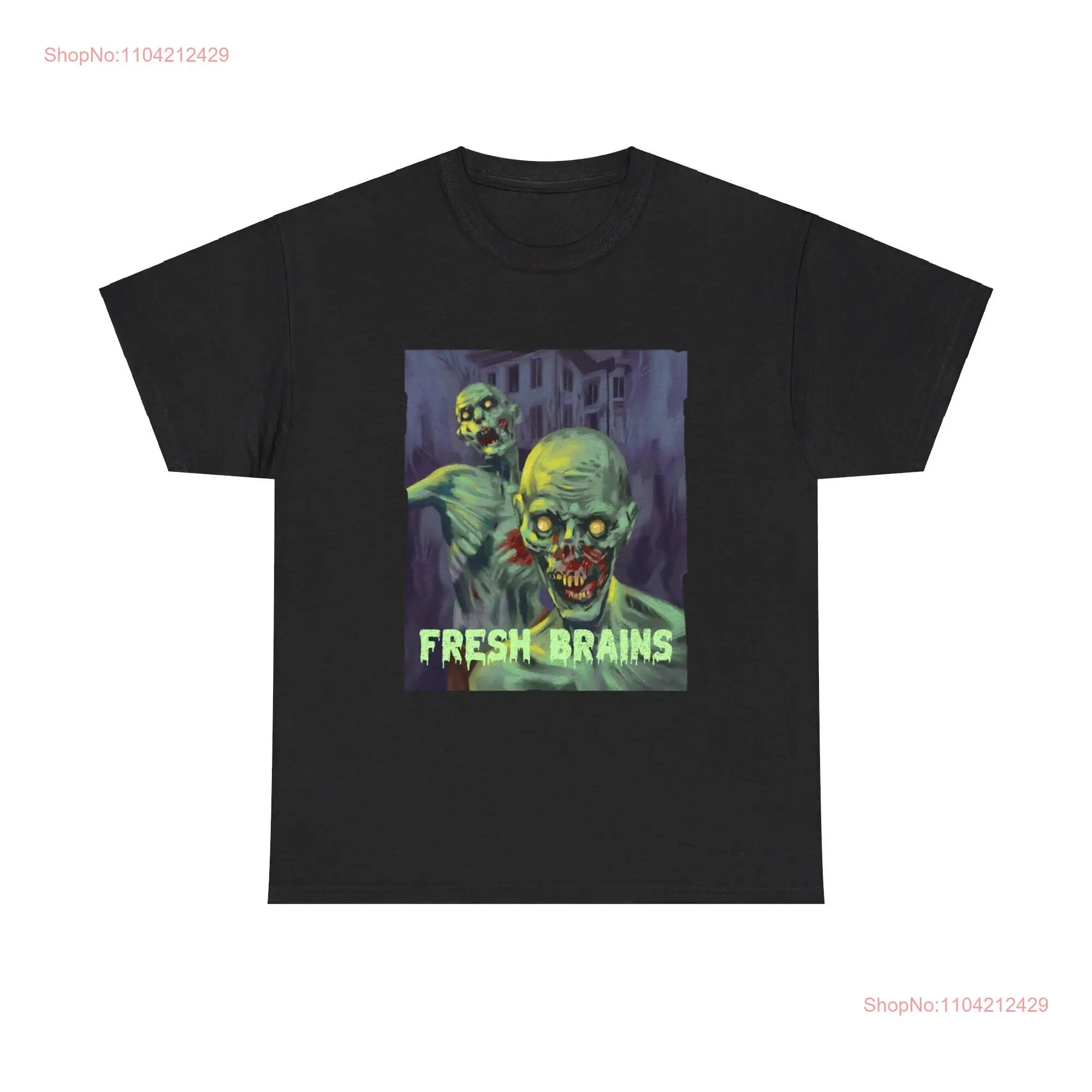 Fresh Brains Zombie T Shirt Fun Horror Design long or short sleeves