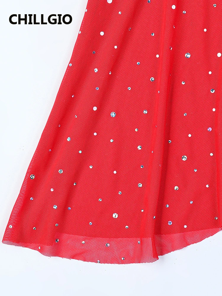 CHILLGIO femmes rouge bretelles Spaghetti robe maille Porno robes courtes pyjamas transparents Lingeries Sexy string chaud femme vêtements