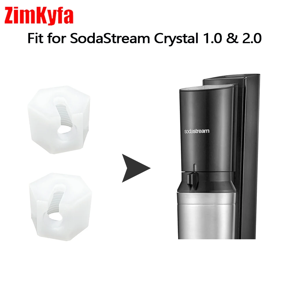 White SodaStream Crystal 1.0 2.0 Nozzle Replacement Nuts Set of Two, Quick-Fit CO2 Connector, Safe Gas Seal, Easy Installation