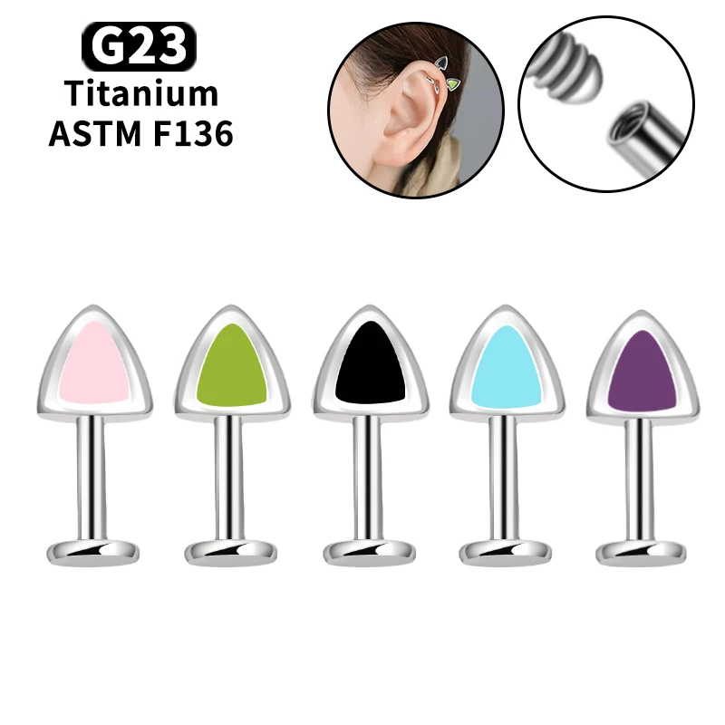 F136 16G Titan Lippenpiercing Emaille Katzenohr-förmiger Labret Nasenstecker Tragus Helix Knorpel-Ohrringe Niedlicher Nasenpiercing-Schmuck