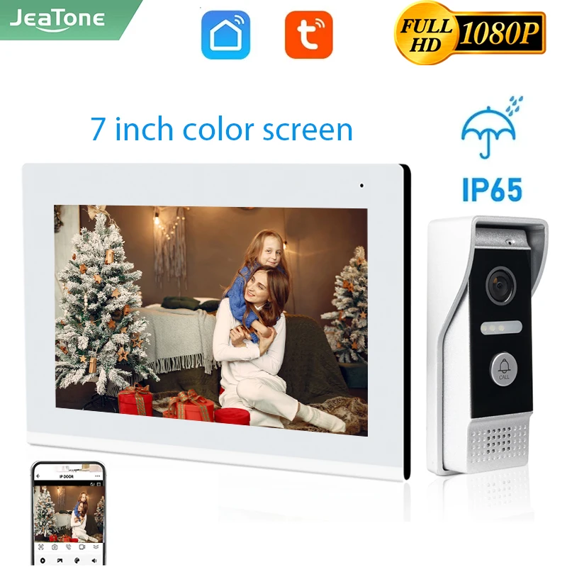 

Jeatone 7inch Video Door Phone Intercom Doorbell Wireless WiFi IP 1080P Touch Door Intercom Entry System Kit for Tuya Smart Home