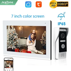 Jeatone 7 inç görüntülü kapı telefonu interkom kapı zili kablosuz WiFi IP 1080P dokunmatik kapı interkom giriş sistemi kiti Tuya akıllı ev için