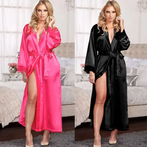 

New Sexy Long Wedding Bride Bridesmaid Robe Women Sexy Bathrobe Bridal Kimono Robe