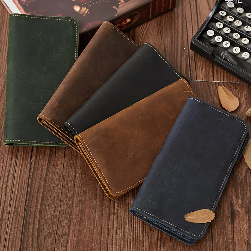 Genuine Leather Men's Long Wallet Vintage Male Clutch Bag Multi-Pocket Card Holder Purse Money Bag Mobile Phone Bags