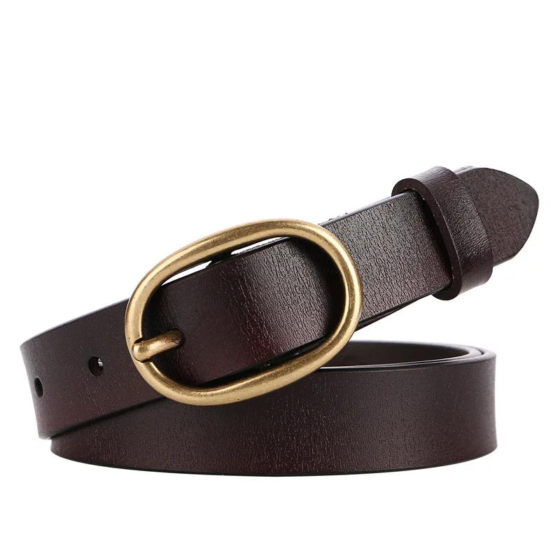 Damen-Gürtel aus echtem Leder, 2,3 cm breit, zweilagige Rindsleder-Metall-Dornschließe, schlichte Mode für Jeans – Detail 13