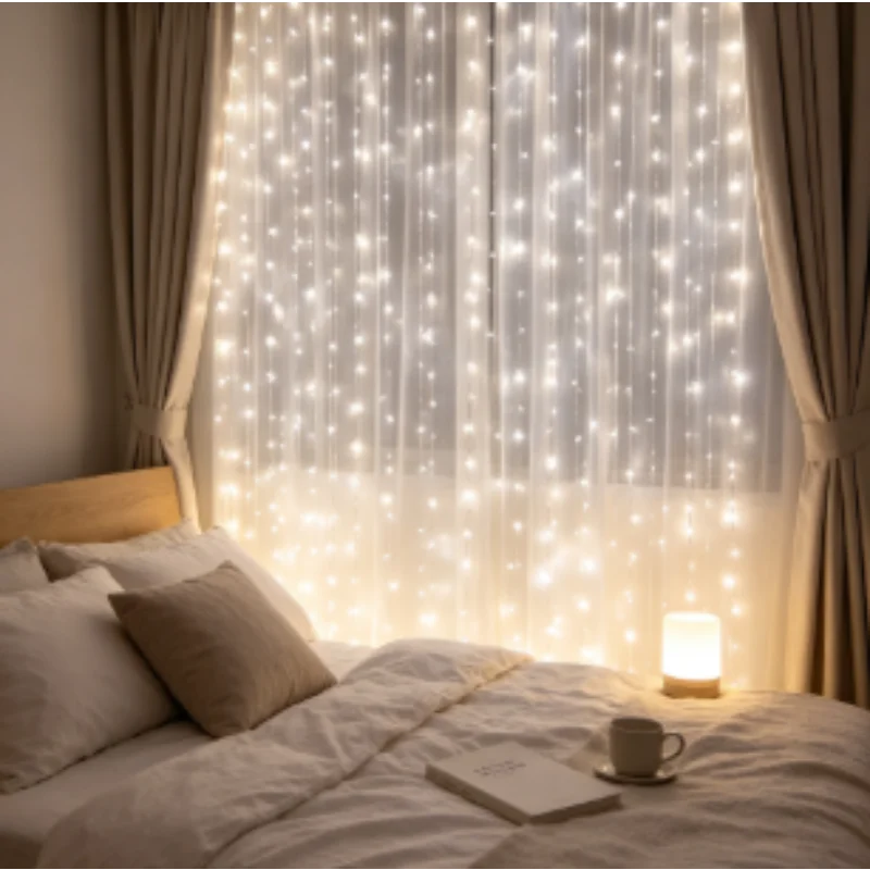 LED Curtain Fairy Lights, Garland String Lights for Wedding Party Christmas Halloween Home Garden Decor