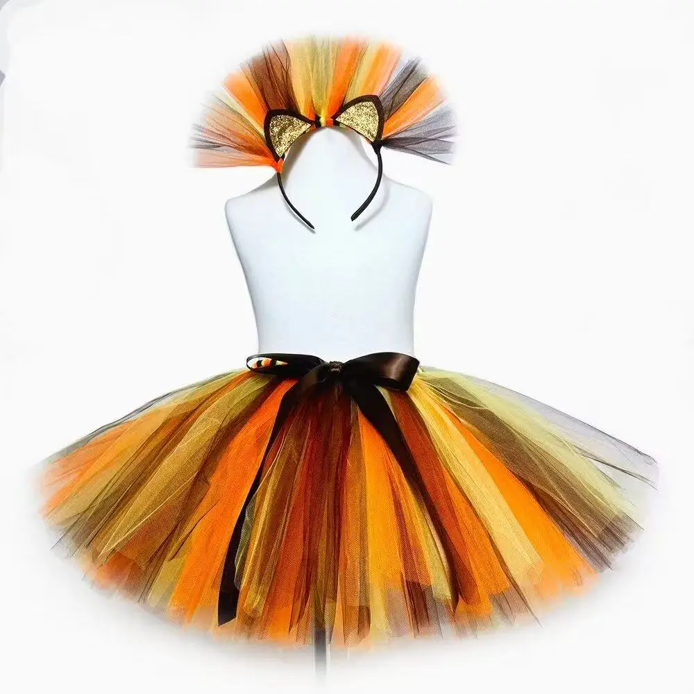Falda Tutú de León para Danza, Falda de Tul, Disfraz de León del Rey Animal para Halloween con Diadema de Pelo de León