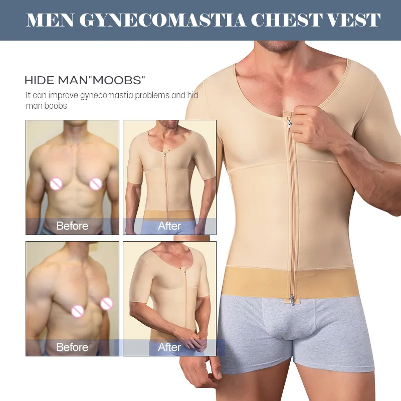 Mannen Shapewear Gynaecomastie Borst Vest Juiste Slechte Houding Ondersteuning Terug Vest Tummy Lifter Slim Fit Top Voor Post Surgrey Herstel