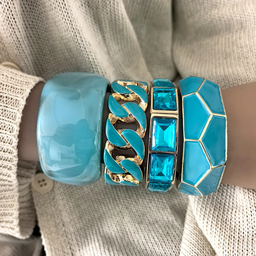 Vintage Punk Blue Dripping Oil Metal Enamel Spring Bangles For Women Geometric Wide Chunky Cuff Bracelet Party Aesthetic Jewelry view 2
