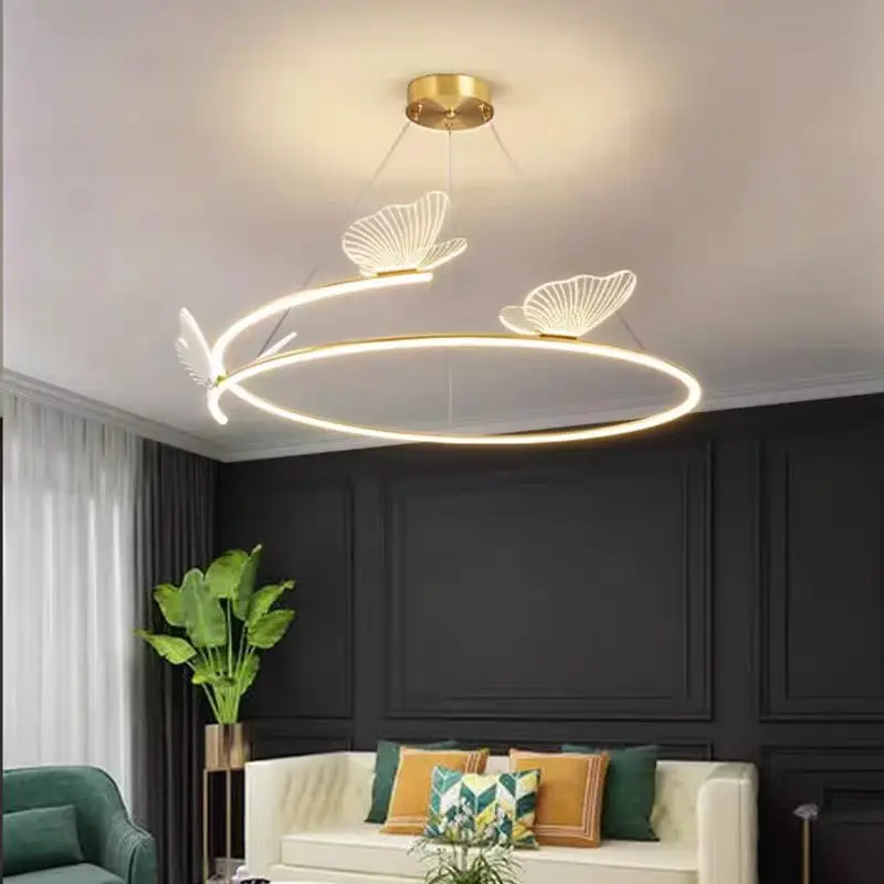 Nordic led ring butterfly ceiling light Creative Gold Art Acrylic light dining Living Room Hotel Bedroom kid\'s room girl lamp