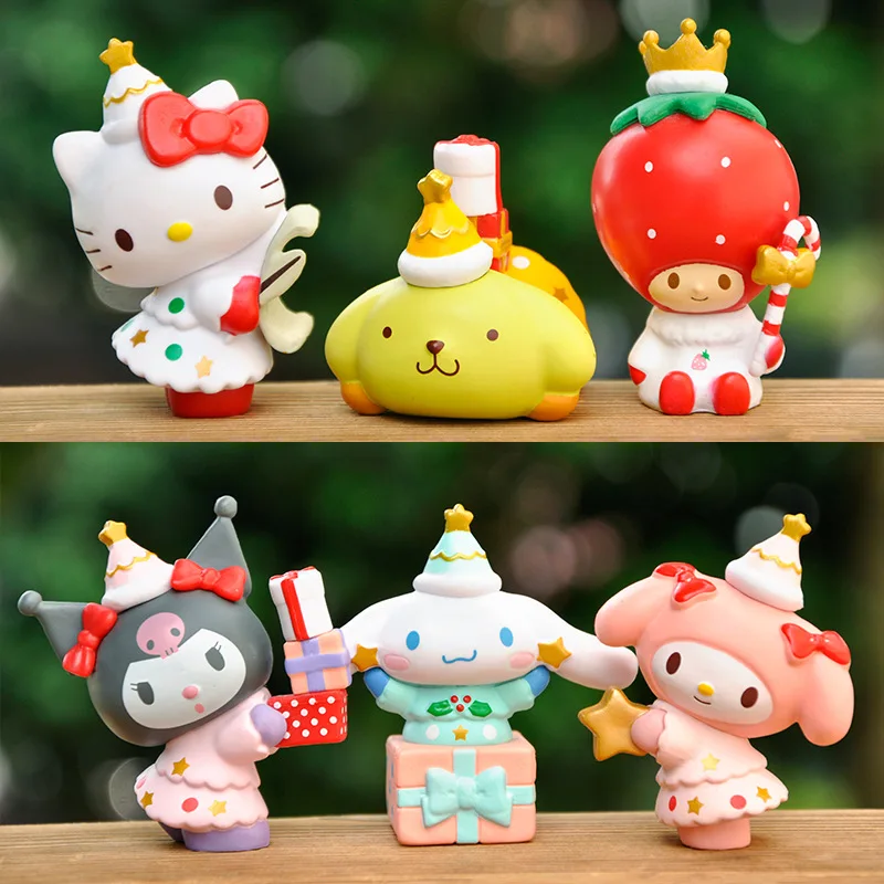 Juego de 5/6 piezas de juguetes Sanrio, figuras de anime My Melody Kuromi, muñeca Cinnamoroll Kawaii, figura de acción linda, regalos de cumpleaños para niños