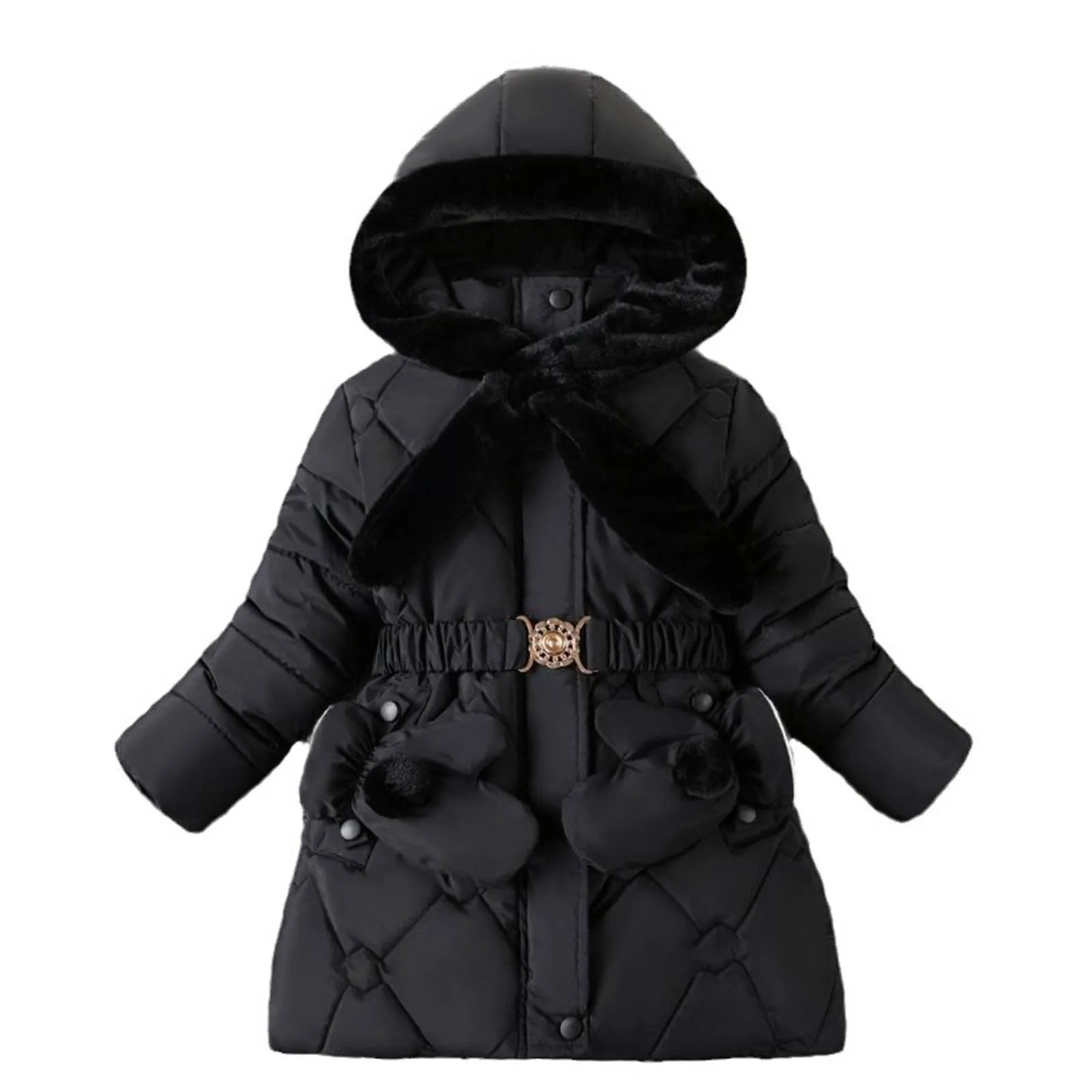 6 7 8 9 10 Years Girls Winter Down Jacket Fur Collar Keep Warm Fashion Princess Coat Hooded Zipper Girls Outerwear Kids Clothes