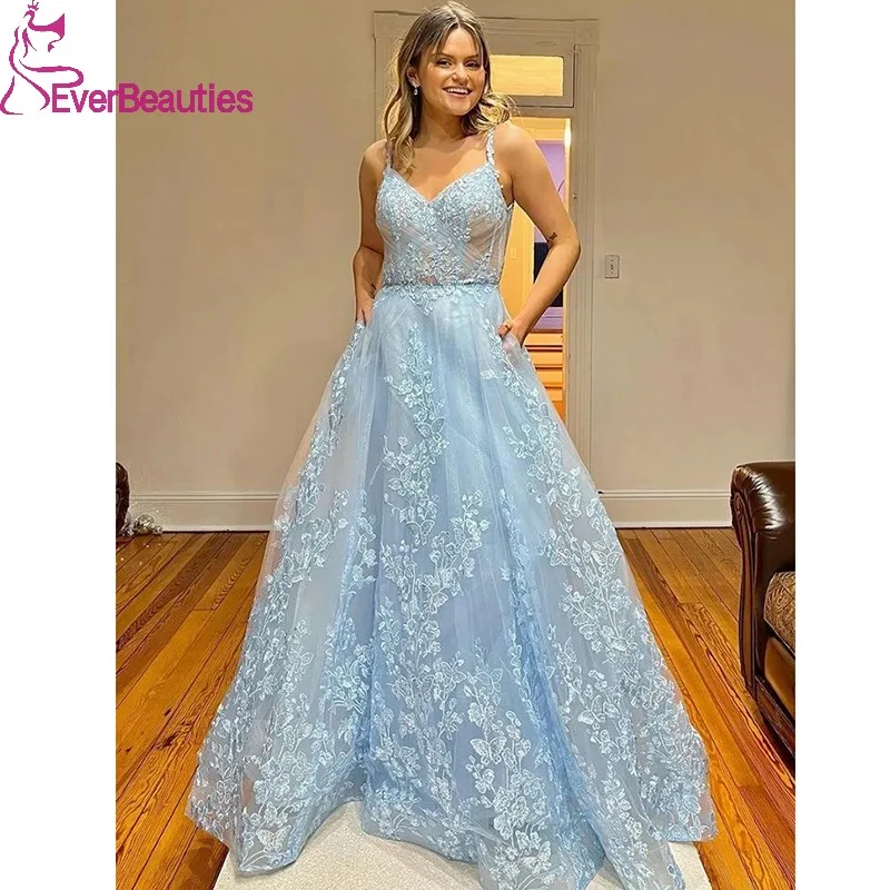 Lace Prom Dresses Long with Pockets Vestidos De Fiesta Elegantes Para Mujer A-Line Formal Dress Elegant Party Dresses for Women