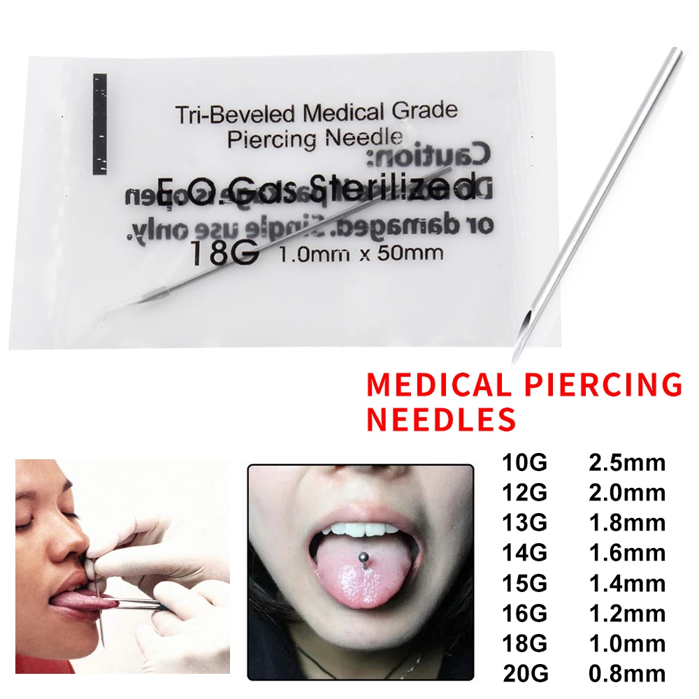 Audersigt 10/100 Stück Körperpiercingnadeln 14G 16G 18G Edelstahl Einweg-Piercingnadeln für Ohr, Nase, Bauchnabel, Brustwarze, Lippe – Detail 5