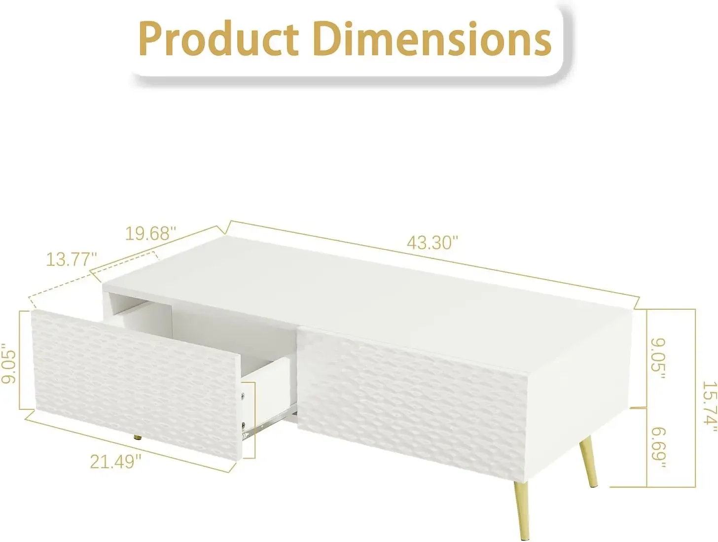 Mesas de centro modernas para sala de estar, mesa de centro rectangular de alto brillo con almacenamiento, color blanco