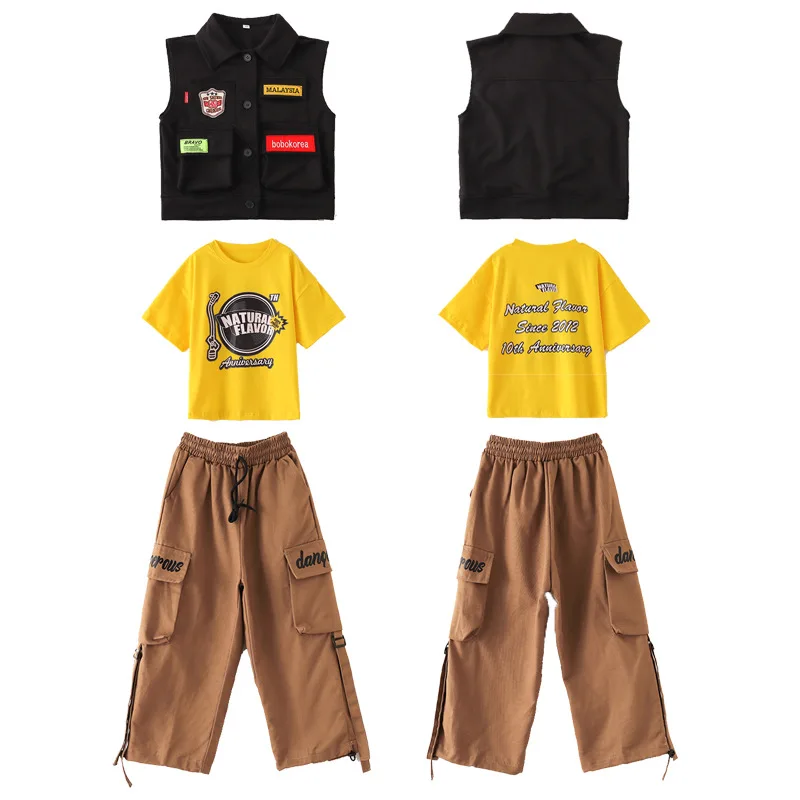 Kinderen Jazz Moderne Dans Kostuums Kids Zwart Vest Hiphop Cargo Broek Streetdance Wear Podiumkleding 6 8 10 12 14 16 Y