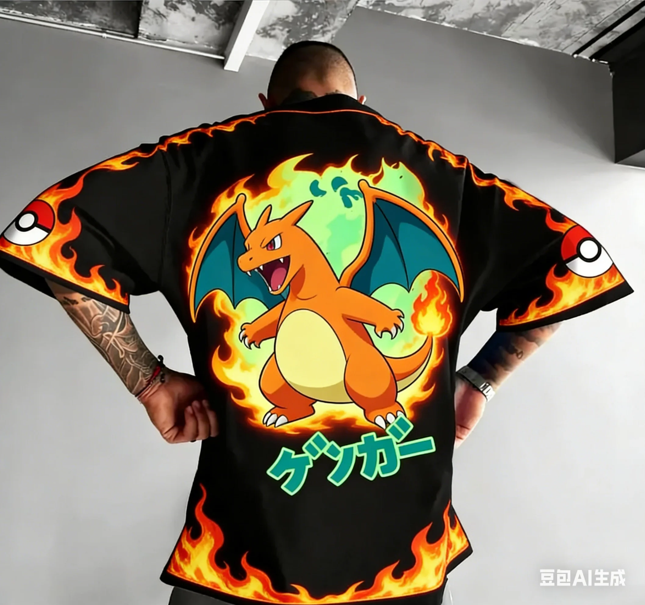

Pokémon Legendary Beast Series Drop Shoulder Short Sleeve Heavy Cotton American High Street Dark Style Oversize Couple's Version