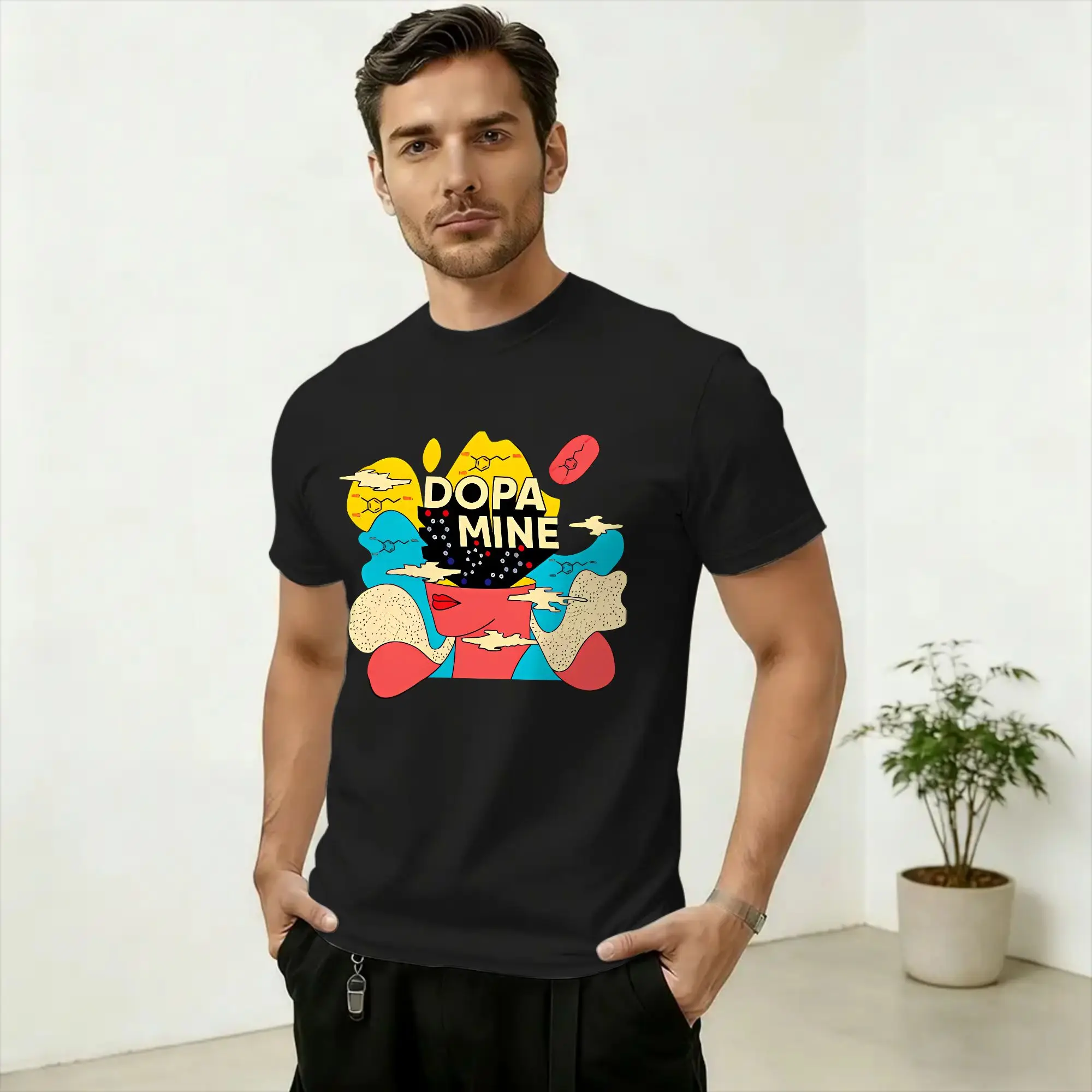 Tame Impala Dopamine T Shirt Men Pure Cotton Funny T-Shirts O Neck  Tee Shirt Short Sleeve Clothing Gift Idea
