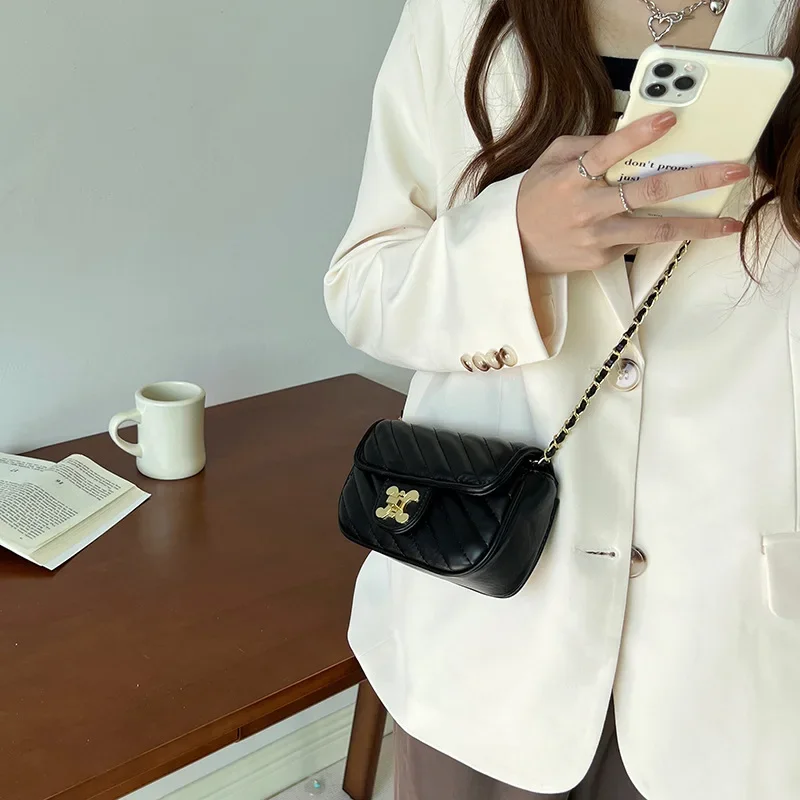 

New texture fashion simple pure colour trend lattice small fragrant wind chain bag temperament shoulder crossbody female bags