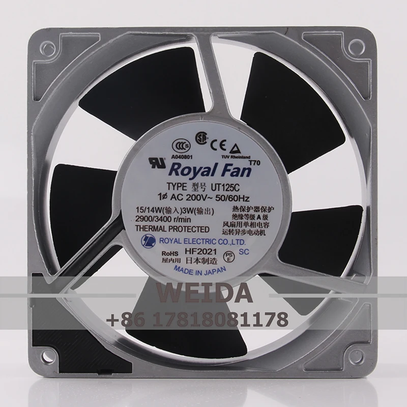 

Original Japan ROYALFAN AC200V 15/14W EC DC 120X120X38MM 12CM 12038 all-metal high temperature resistant TYPE UT125C cooling fan