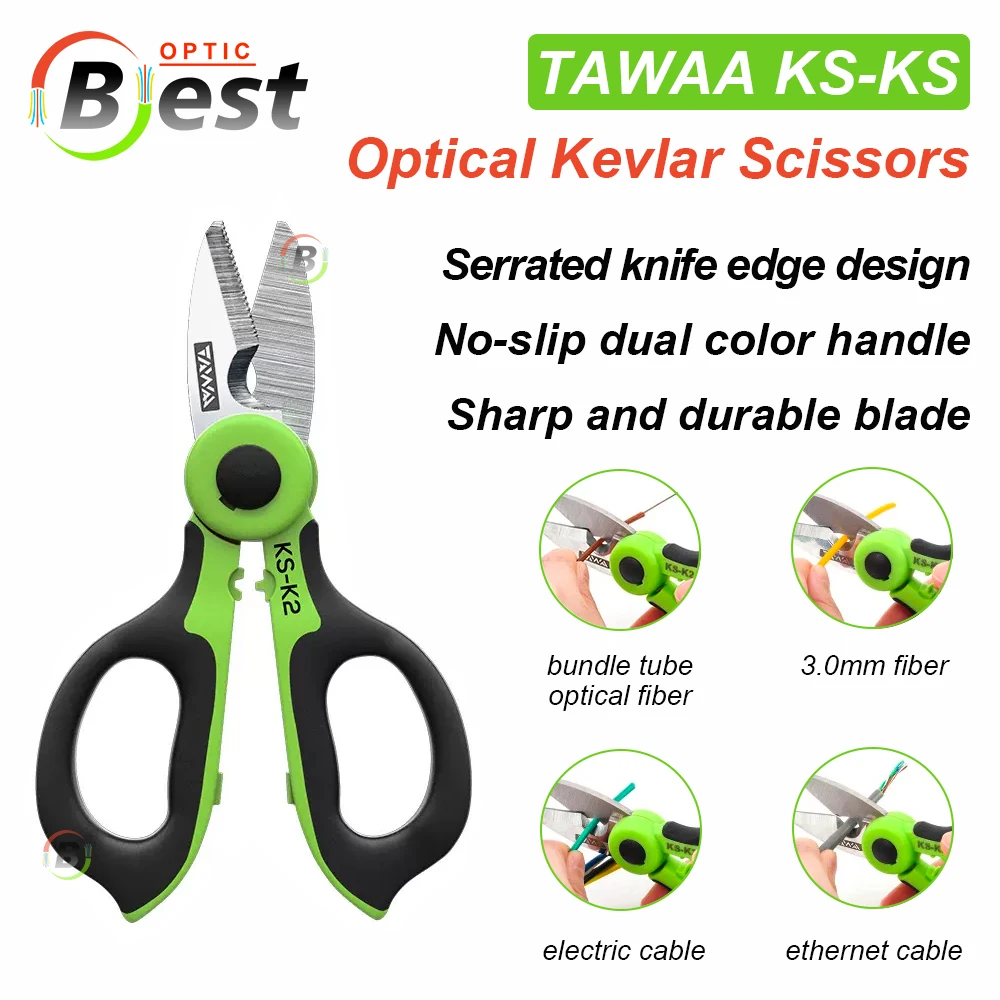 

TAWAA KS-K2 Portable Fiber Optic Kevlar Cutter Serrated Kevlar Scissors Stainless Steel Blade for Non-slip Sharp Durable Cutting