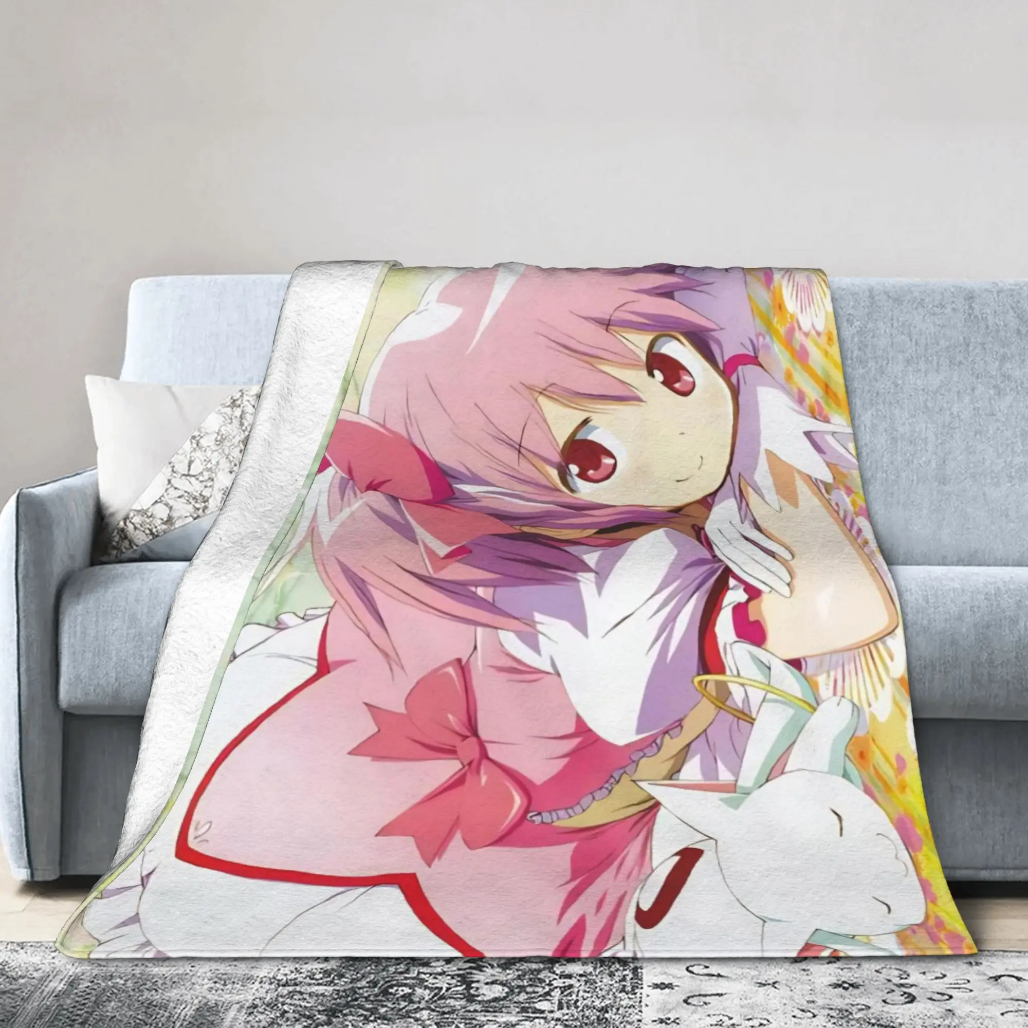 Puella Magi Madokas Magica Anime Flannel Blankets Kaname Fashion Throw Blankets for  Sofa Bedding Lounge 150*125cm Quilt