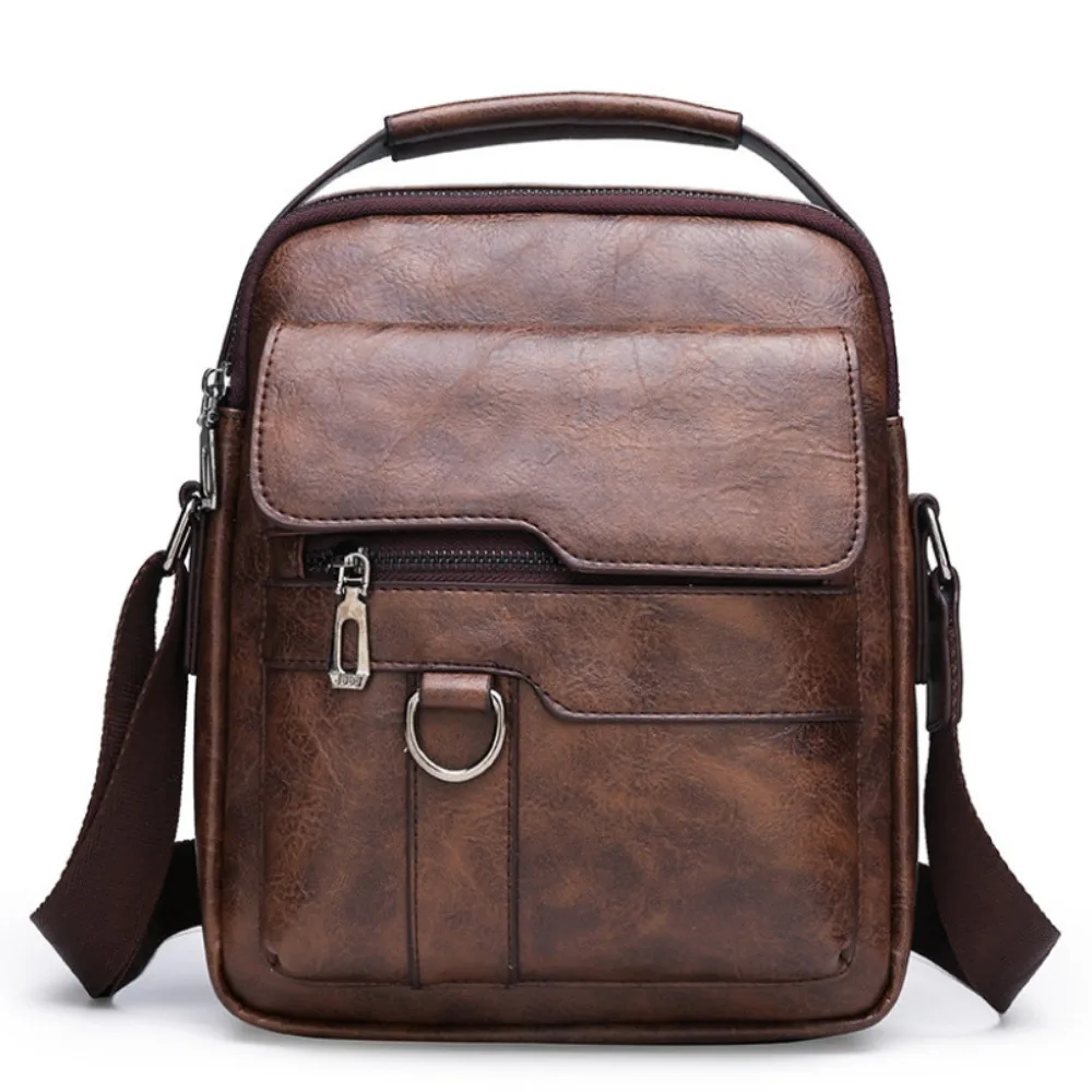 

PU Leather Crossbody Bag Vintage Wear Resistant Flap Shoulder Bag Solid Color Messenger Side Bag Men