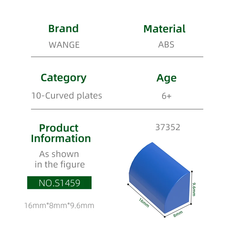 Wange166Pcs/lot Curved 1 x 2 x 1 NoStuds with corners Block Moc Color Accessories Compatible with 37352 Brick DIY Children\'s Toy