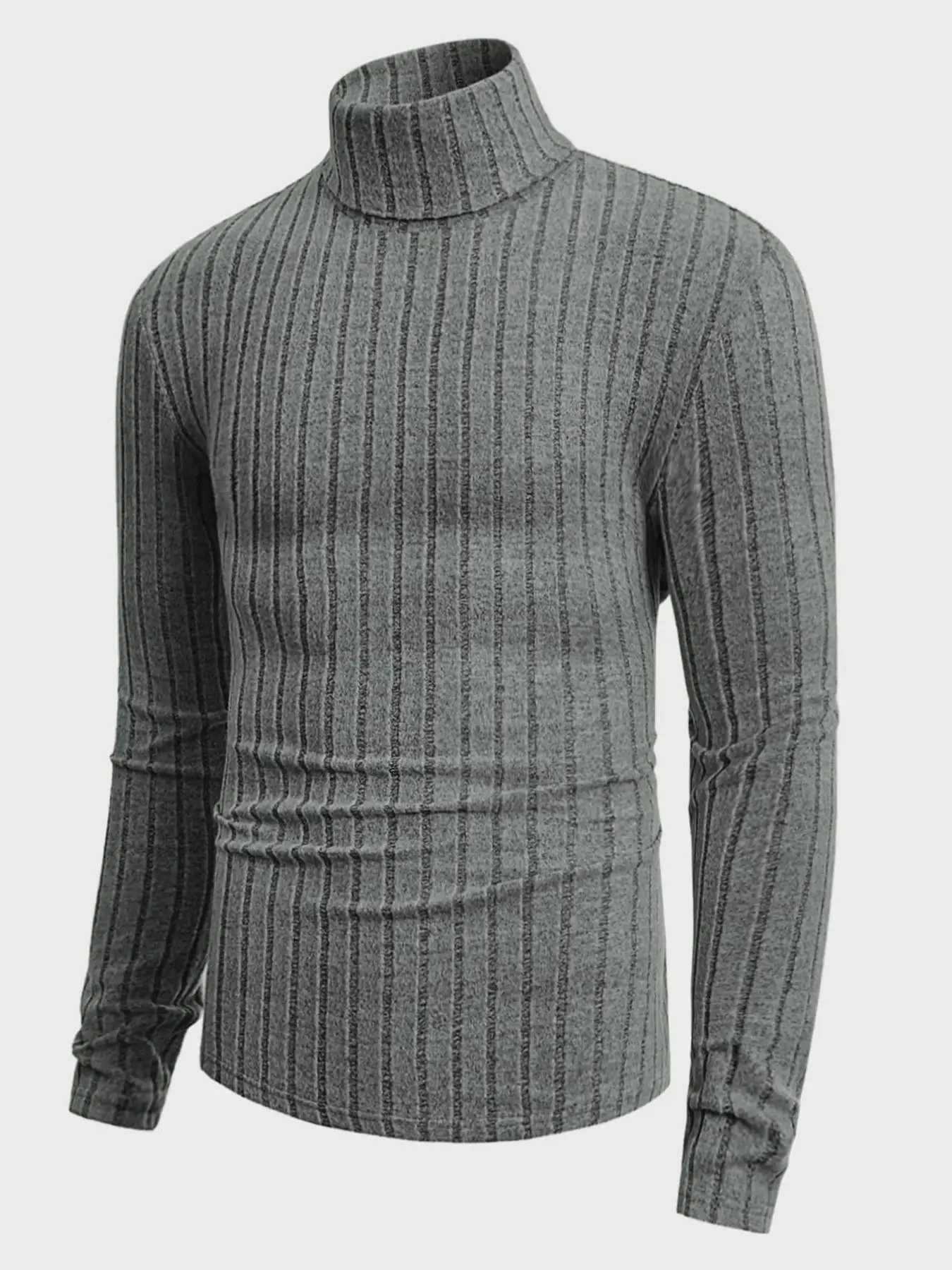 Herren Rollkragenpullover mit Langen Ärmeln, Vertikal Gestreift, Schlanke Passform, Gerippter Strickpullover, Lässiger Stretch-Unterzieher – Detail 28