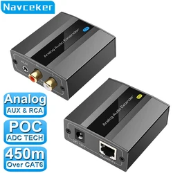 Navceker Analog Digital Audio Extender RCA 3.5mm Stereo Over Ethernet Single Cat5e Cat6 Cable LPCM PCM Extender for Laptop