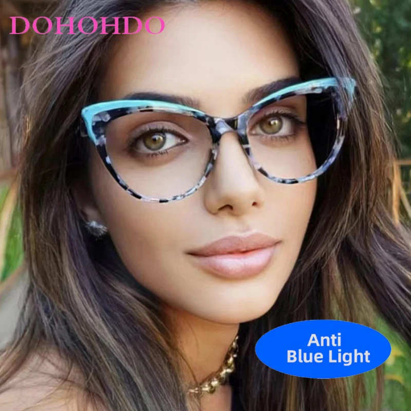 

Luxury Brand Big Frame Cat Eye TR90 Anti Blue Light Glasses Women Men Computer Reading Eye Protection Optical Eyeglasses Unisex