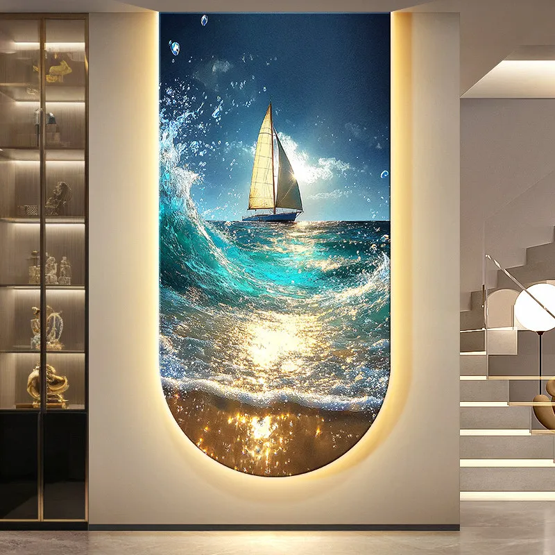 

Plain Sailing Luxury LED Entrance Decorative Painting Corridor Hanging Painting Living Room Waves Arched Wall Lamp Home Decor