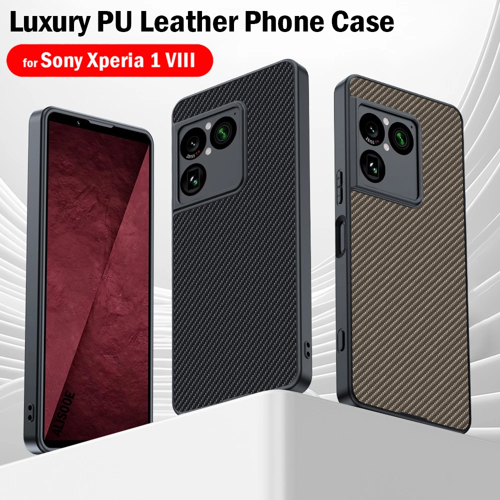 Schutzhülle für Sony Xperia 1 VIII, Kohlefaser-Textur, PU-Leder, ultradünn, Rückseite aus PU-Leder