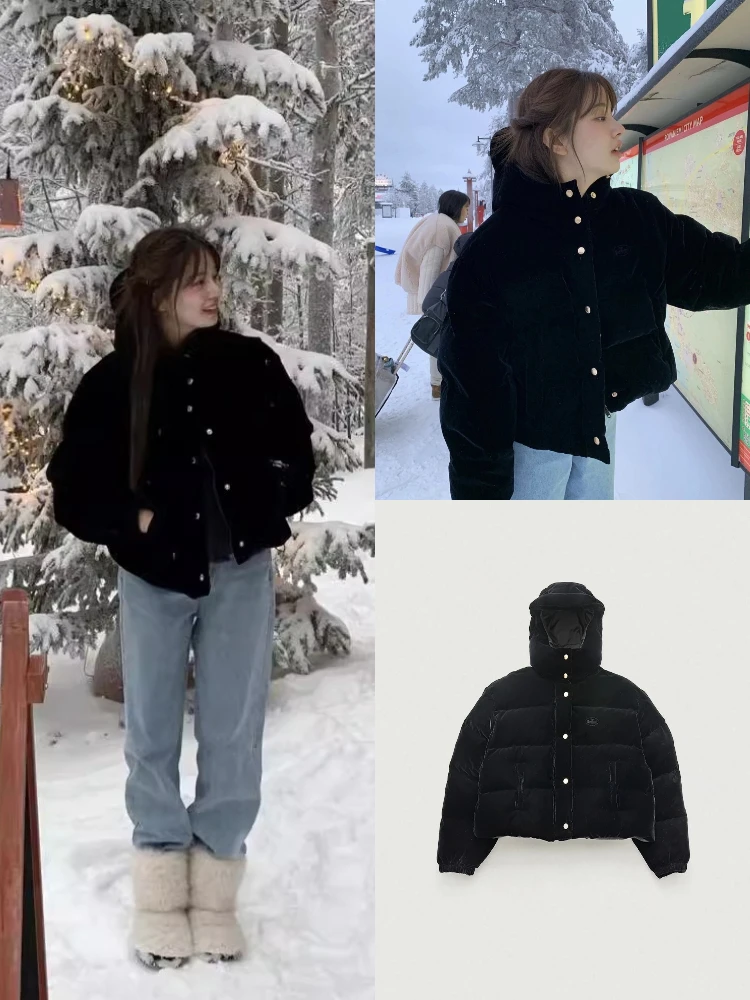   ベルベットのような質感のオルトブレッドダウンジャケット、アウターウェア、レディースファッション、冬用コート、ジッパー開閉、ロング丈、ストレートカット