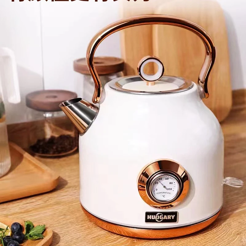 Mini Portable Electric Kettle Retro Style Heat Preservation Stainless Steel Real Time Temperature Fast Bolied Water Kettle 1.7L