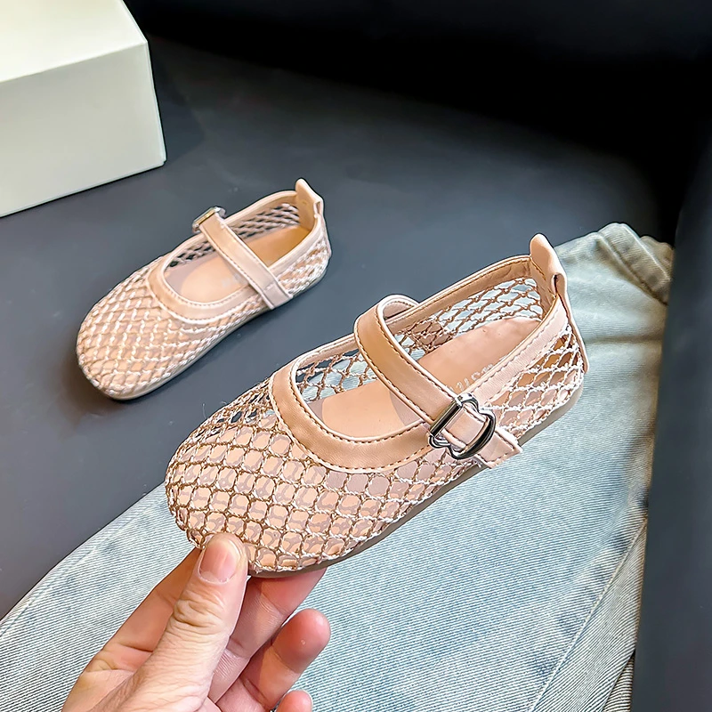 

Girls Sandals Mesh Weave Soild Color Kids Princess Shoes Non-slip Soft Sole 2025 Summer New Children Flat Shoes Ins Trendy Sweet