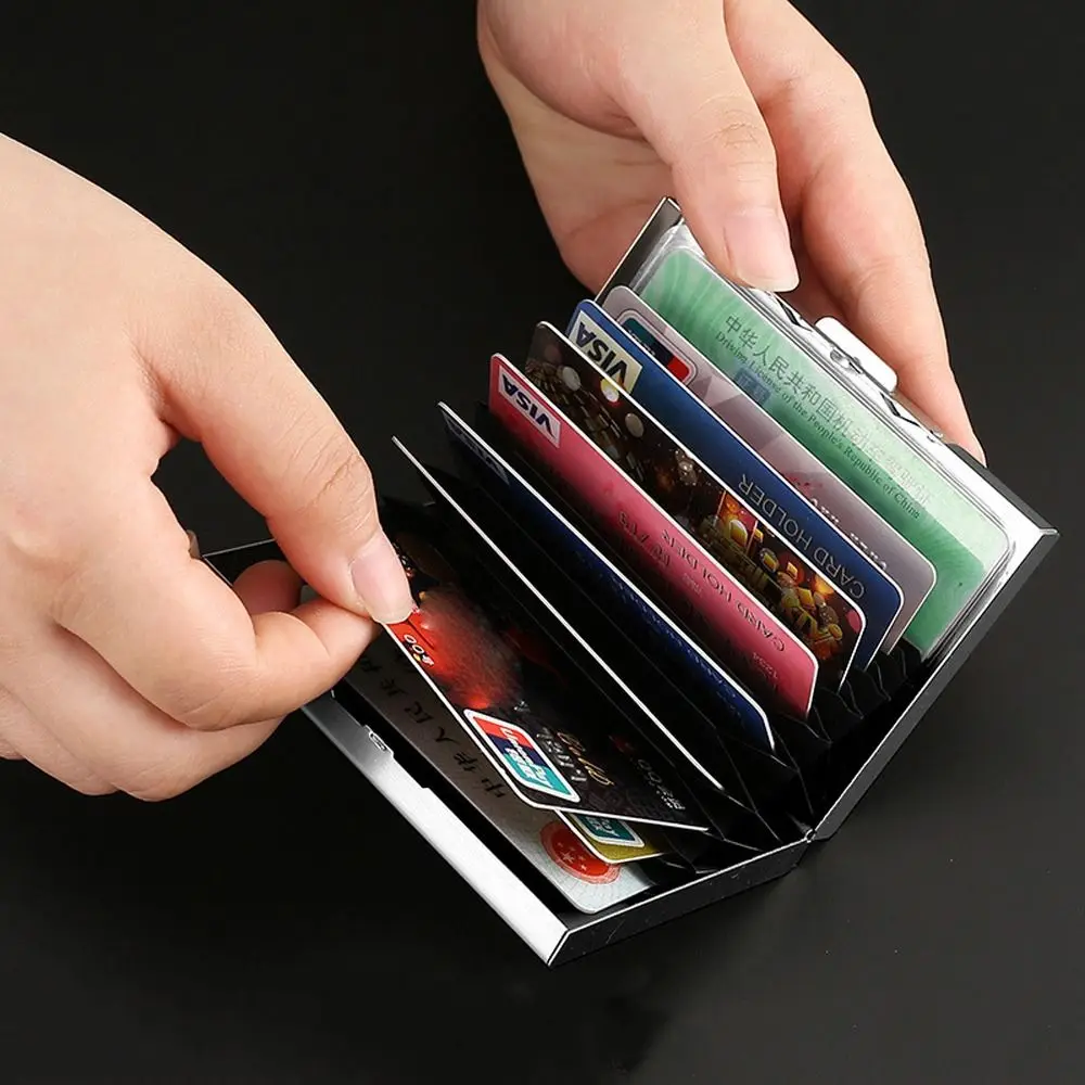 Titular do cartão de visita em aço inoxidável, Multi-Card Bit, Caixa anti-magnética, Saco à prova de água, Titular do cartão bancário, 10 Slots