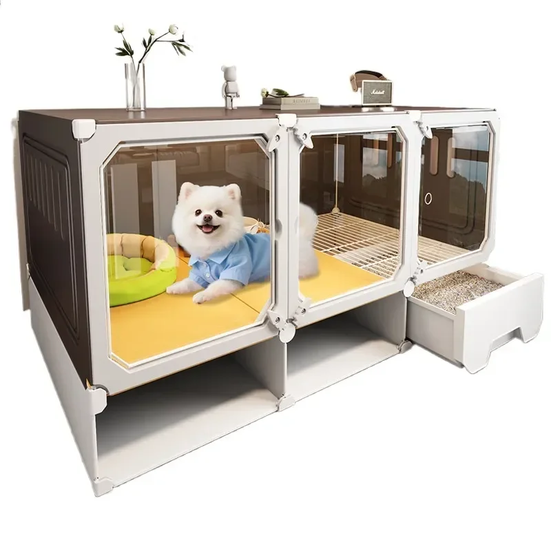 Dog Cage with Toilet for Small Dogs Bichon Pomeranian Indoor Pet House Villa One Room Living Area Bathroom Separation Kennel