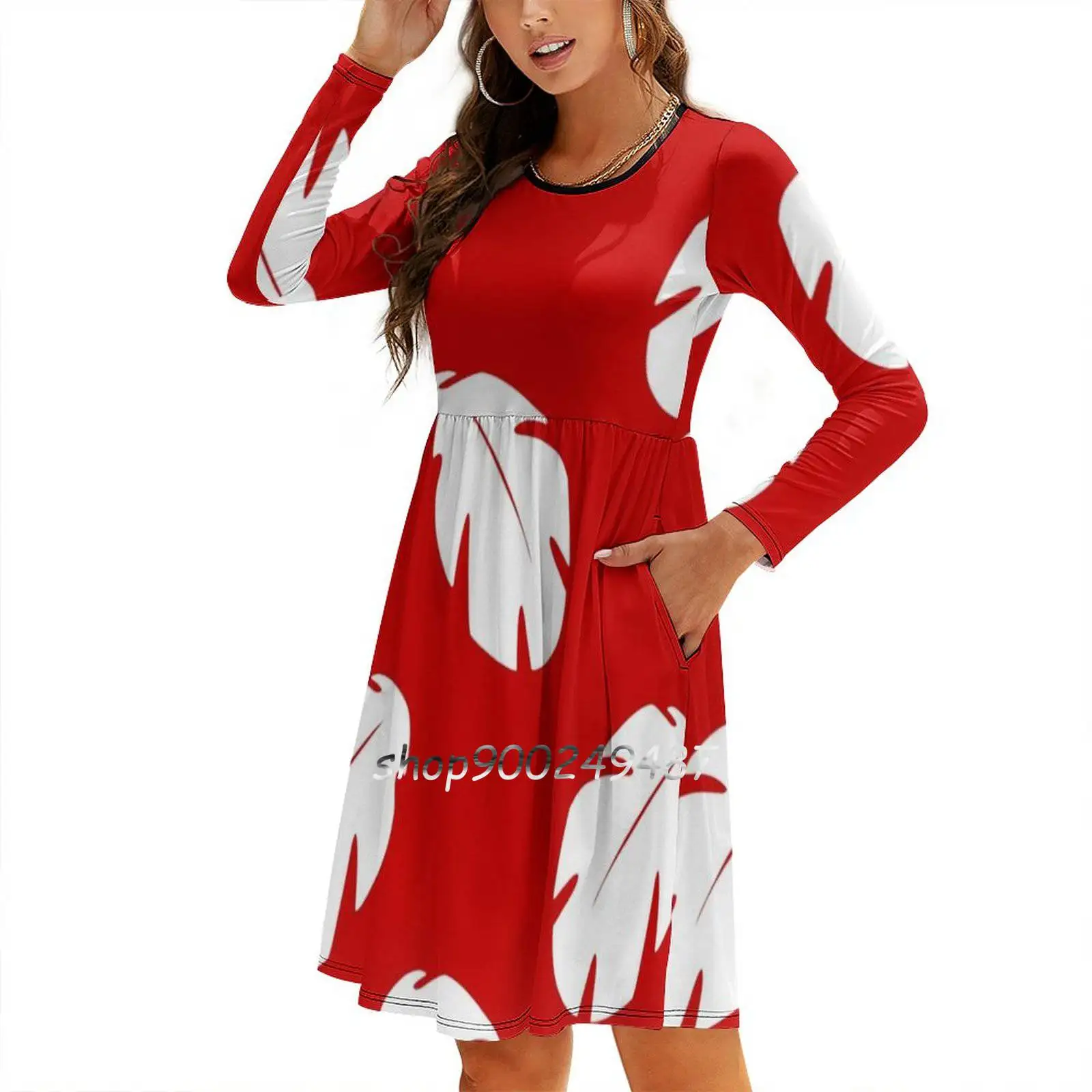 Liloesque Evening Party Dresses Midi Sexy Dress Female Sweet One Piece Dress Korean Lilo Lilo And Hawaii Leaf Red Halloween