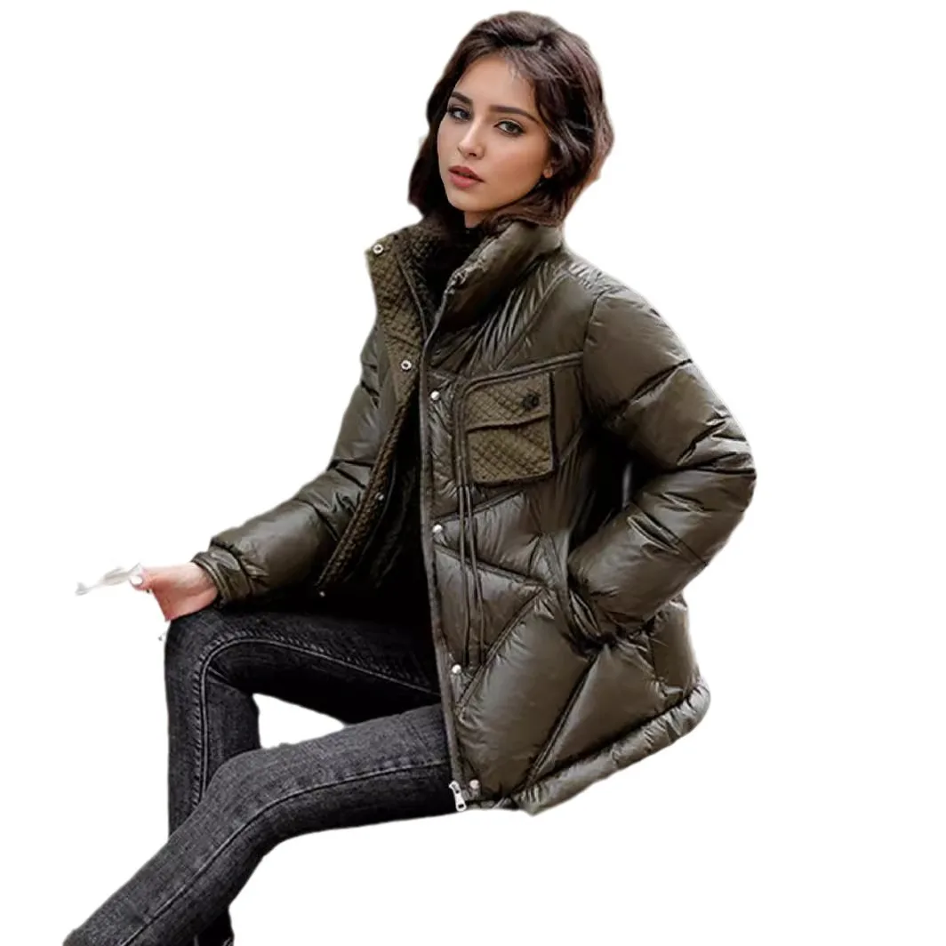 Women\'s Winter Jacket Female Cortical Glossy Surface Stand Collar Warm Cotton Jacket Women\'s Coats Women\'s Thicken Parkas Tops