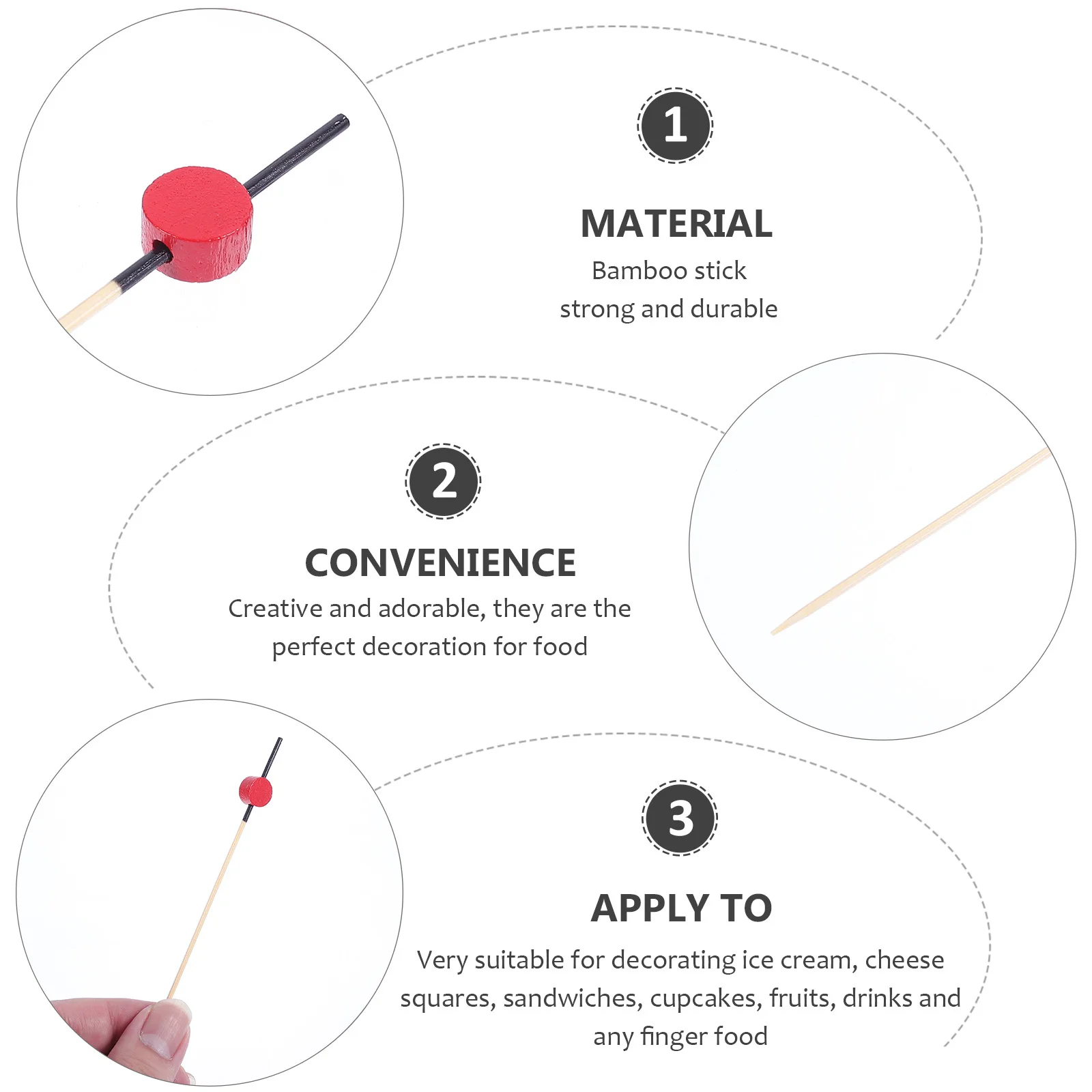 

100pcs Fruit Skewers Bamboo Sticks 10Cm Red For Cocktail Toppers Appetizer Picks Dessert Decor Party Supplies Kitchen Bar Tools