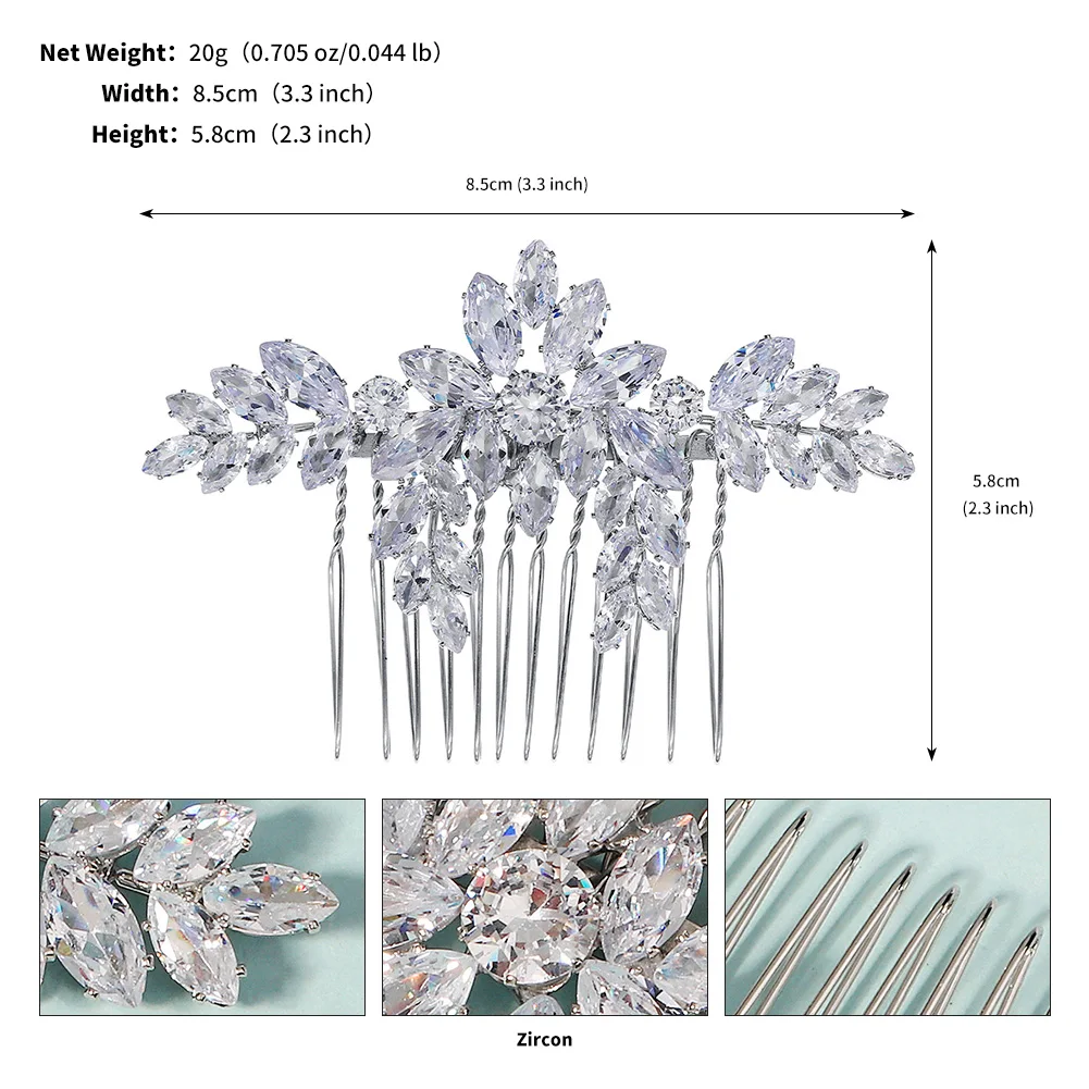 Explosion Bridal Hair Comb Fashion Crystal Zirconia Wedding Bride Side Clip Hair Comb Luxury Jewelry for Women Bridesmaid Gifts