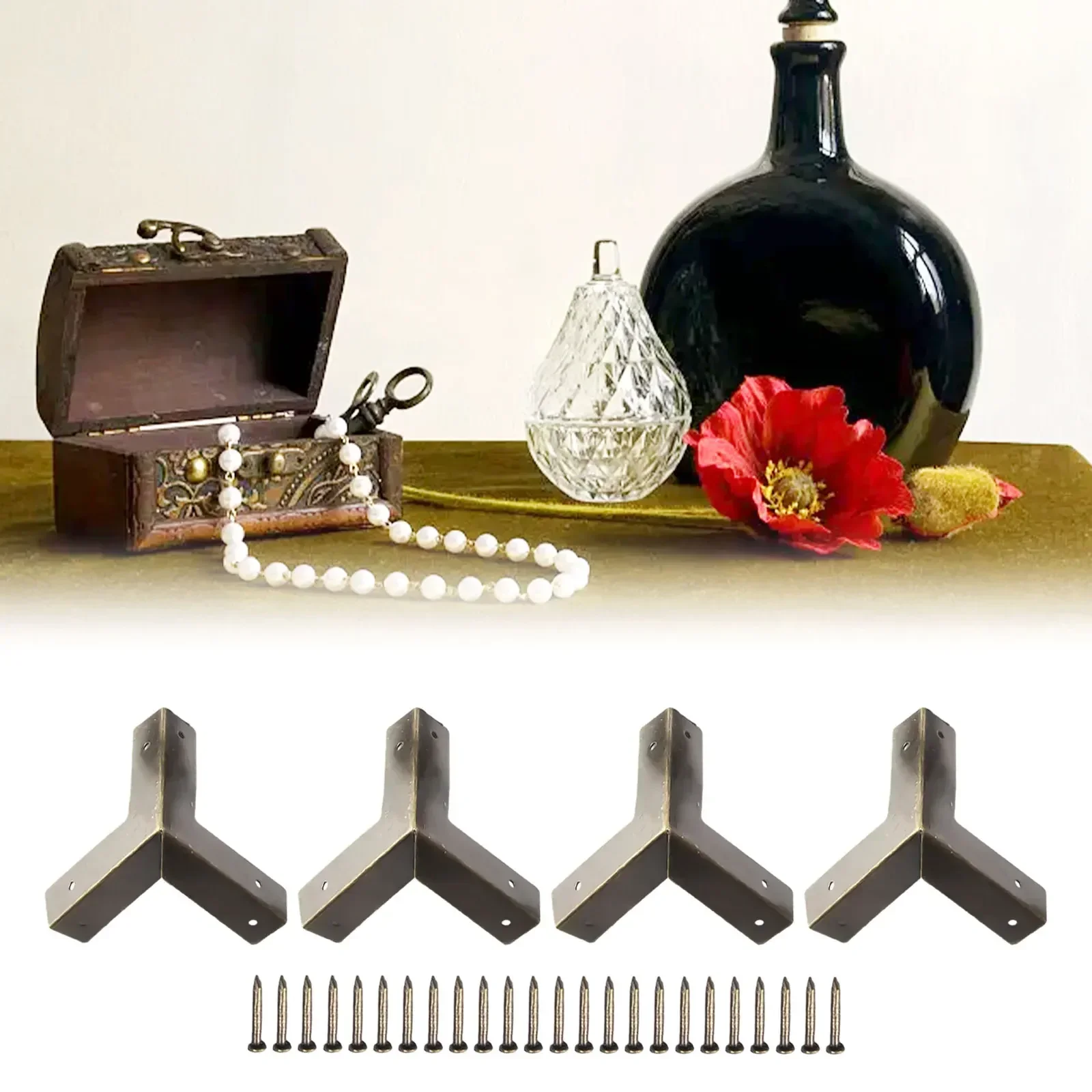 Caja protectora para esquinas, embellecedor de esquina, diseño Retro de moda antigua, protección de mesa, aleación de Zinc con clavos